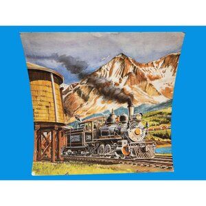 Vintage Train Art Print Of Locomotive & Mountain Scene By L Bright
